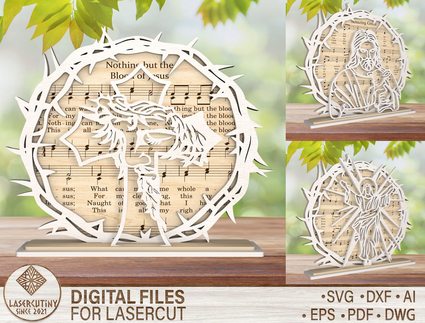 Christian Jesus Faith Stand SVG Bundle Wooden Round for LightBurn and xTool