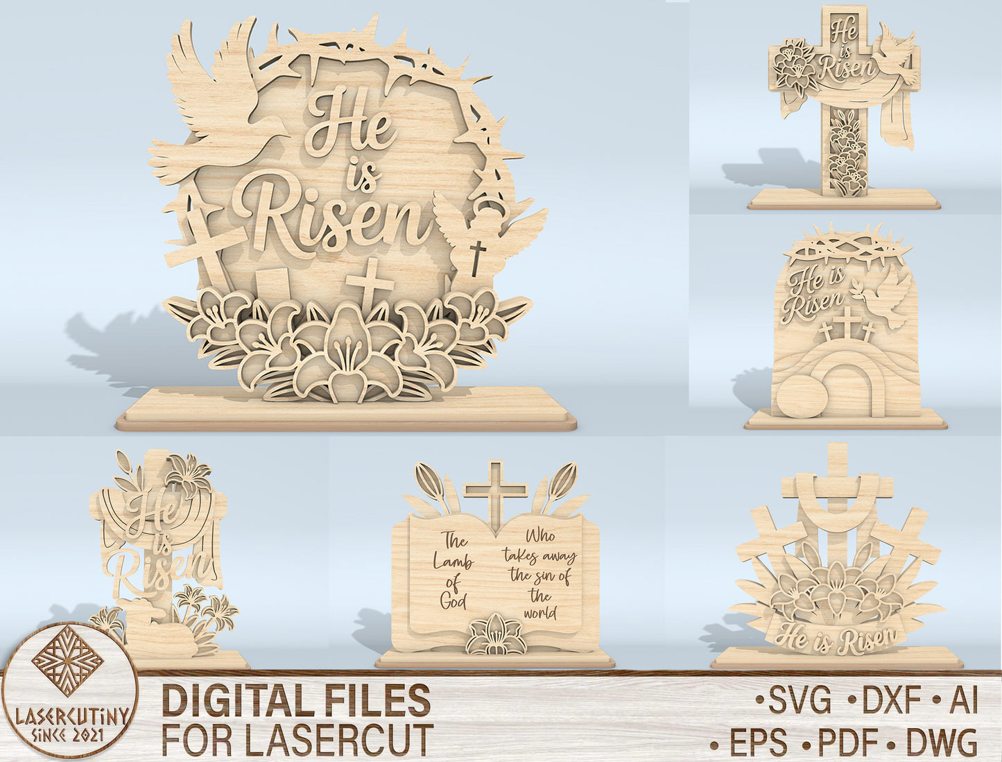 He Is Risen Easter Tabletop Bundle SVG Cross Tomb for Glowforge and xTool