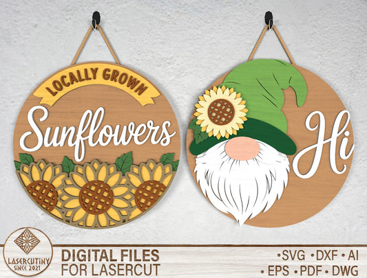 Sunflower Gnome Welcome Sign SVG Laser Cut File for Glowforge and xTool