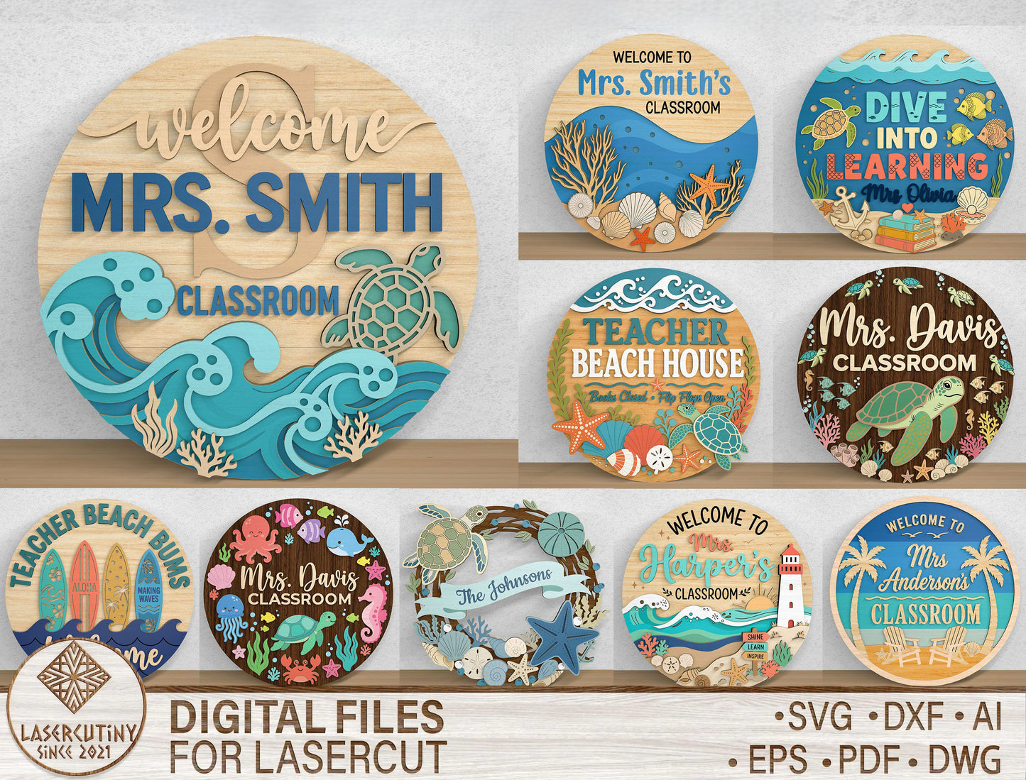 Teacher Door Hanger SVG Bundle for Glowforge xTool LightBurn