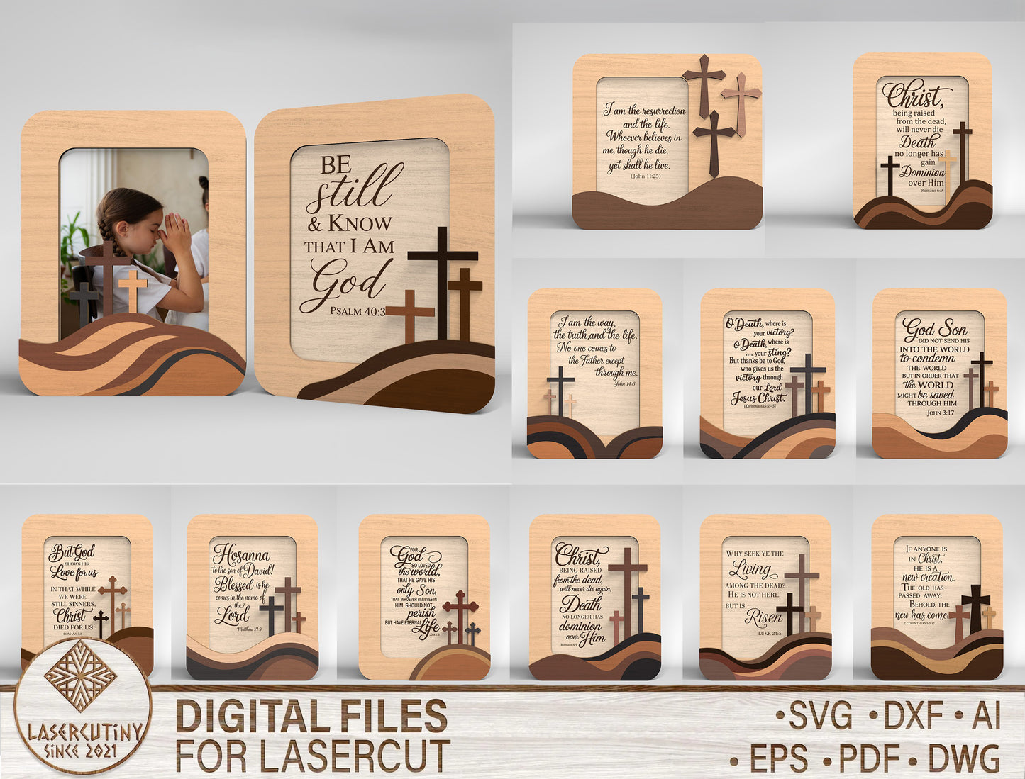 Bible Verse Cross Frames SVG 13 Layered Desk Decor for LightBurn and Glowforge