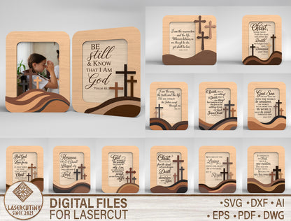 Bible Verse Cross Frames SVG 13 Layered Desk Decor for LightBurn and Glowforge