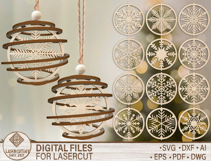 Christmas Snowflake Spiral Ornament Laser Cut File | Ready to Cut | Glowforge, xTool, LightBurn, etc.