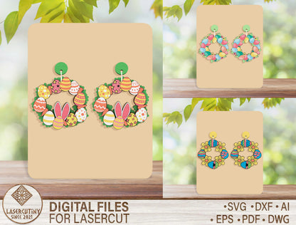 Easter Egg Wreath Earrings SVG Bundle Bunny Floral for Glowforge and xTool