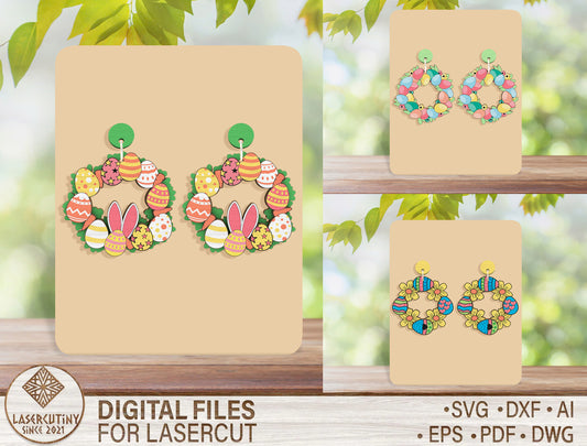 Easter Egg Wreath Earrings SVG Bundle Bunny Floral for Glowforge and xTool