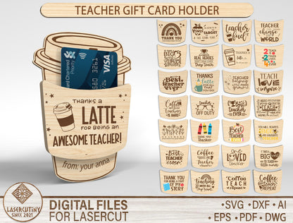 Teacher Coffee Gift Card Holder SVG Laser Cut File for xTool and Glowforge