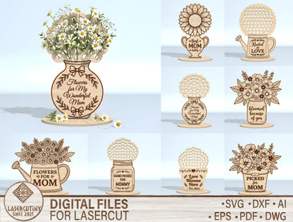 Mother's Day Flower Holder SVG Bundle Freestanding Floral Laser Cut File for LightBurn and xTool