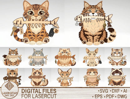 Cat Breed Key Holder SVG Bundle for xTool and Glowforge