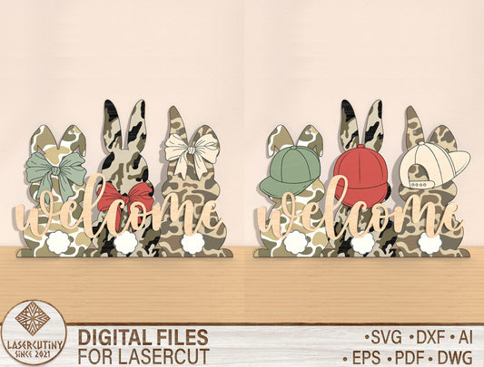 Easter Bunny Welcome Tabletop Sign Laser Cut File | Spring Easter Decor | Ready to Cut | Glowforge, xTool, LightBurn, etc.