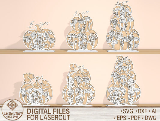 Floral Stacked Pumpkins SVG Bundle for Glowforge xTool LightBurn 6 Designs