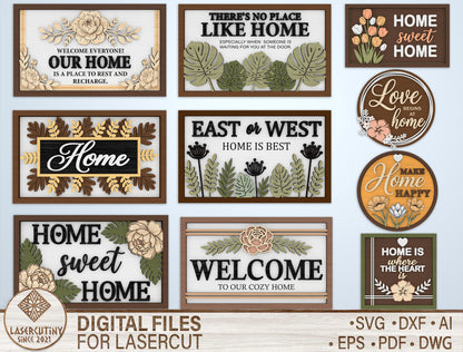 Home Sign SVG Bundle Laser Cut File for LightBurn and Glowforge