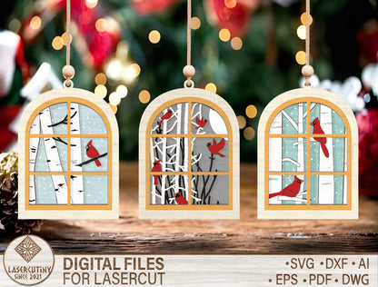 Winter Window Cardinal Ornament SVG for xTool and Glowforge