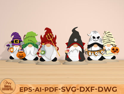 Halloween Gnome SVG Bundle Laser Cut File | 6 Cute Gnome Designs | Spooky Tabletop Decor | Glowforge, xTool, LightBurn, etc.