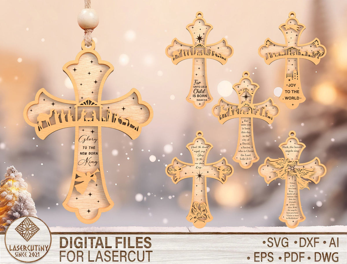 Nativity Cross Ornament SVG Bundle Christian Christmas Desig 1