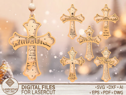 Nativity Cross Ornament SVG Bundle Christian Christmas Desig 1