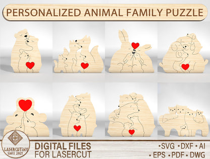Personalized Animal Family Puzzle SVG for Glowforge and xTool