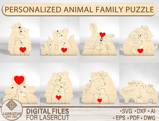 Personalized Animal Family Puzzle SVG for Glowforge and xTool