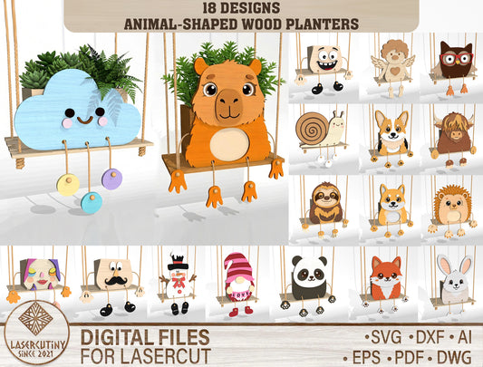 Animal Shaped Wood Planter SVG Bundle for xTool and Glowforge