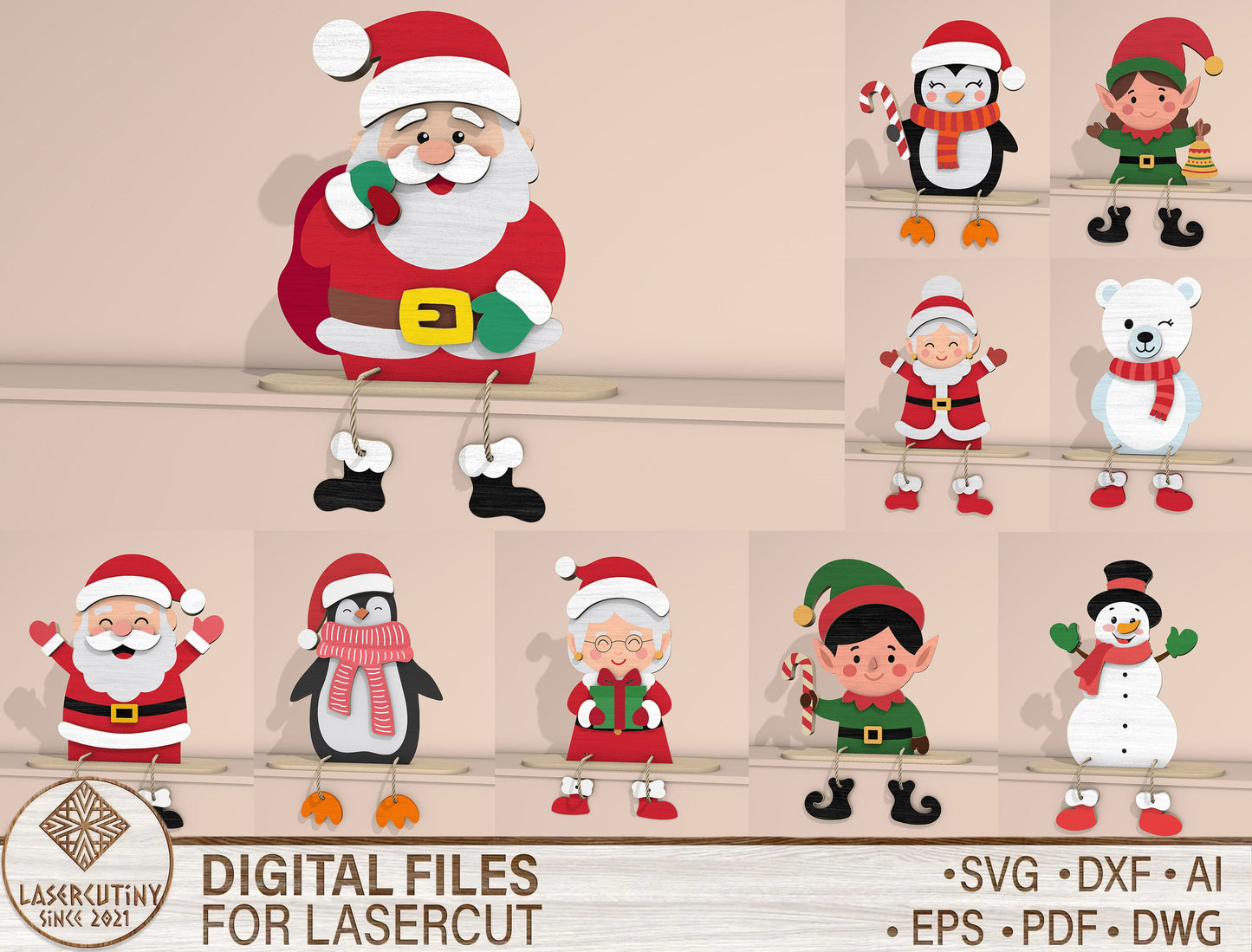 Christmas Character Shelf Sitter Laser Cut File | Ready to Cut | Glowforge, xTool, LightBurn, etc. My Store