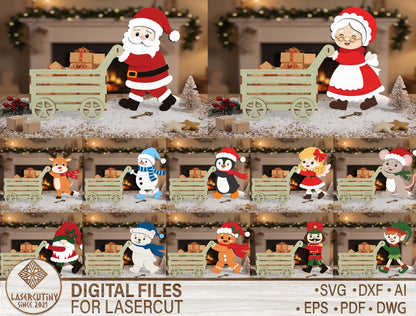 Christmas Character Wagon Gift Box SVG Bundle 1