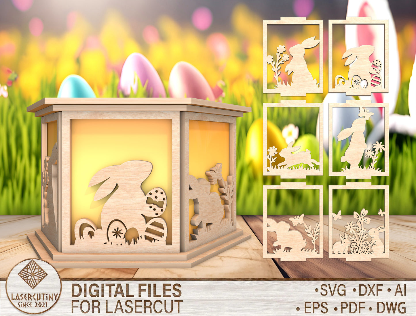 Easter Bunny Lantern Decor SVG Spring Bunny Light for LightBurn and xTool