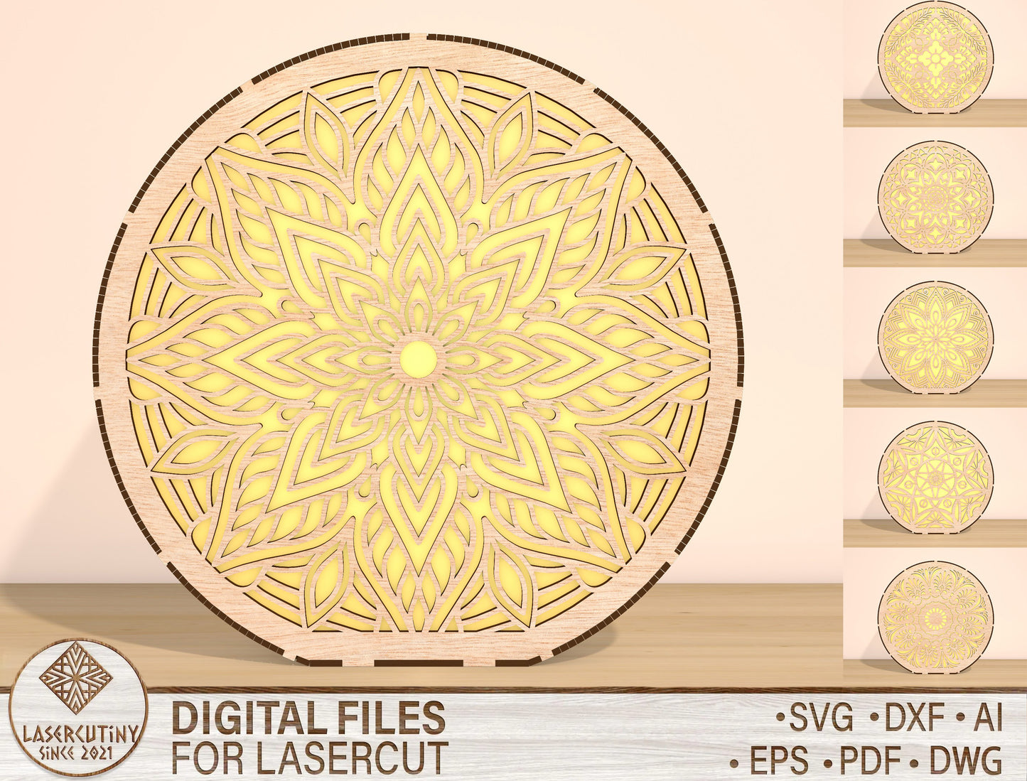 Mandala LED Light SVG Bundle Laser Cut File for Glowforge and xTool
