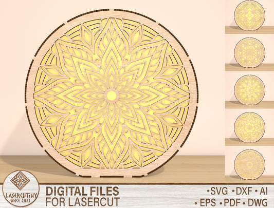 Mandala LED Light SVG Bundle Laser Cut File for Glowforge and xTool