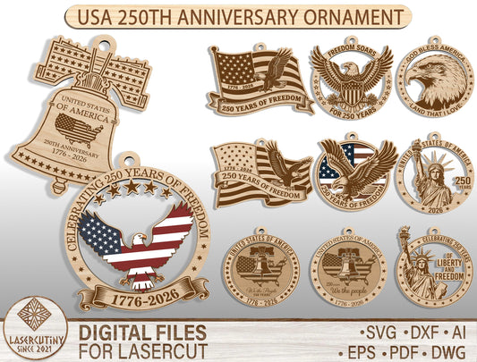USA 250th Anniversary Ornament SVG Bundle for Glowforge