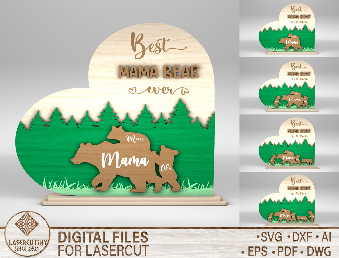 Best Mama Bear Forest Family Sign SVG for Glowforge and xTool