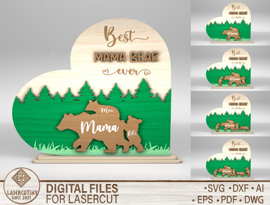 Best Mama Bear Forest Family Sign SVG for Glowforge and xTool