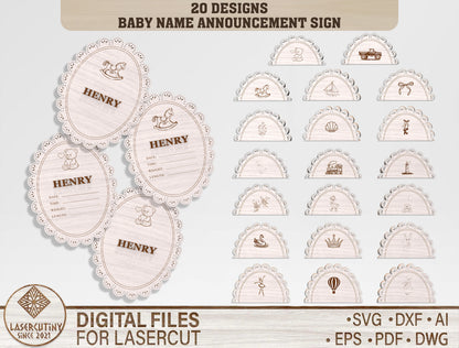 Baby Name Announcement Sign SVG File for Glowforge and xTool