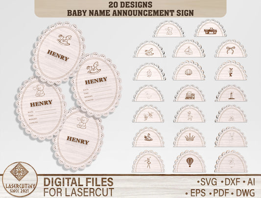 Baby Name Announcement Sign SVG File for Glowforge and xTool