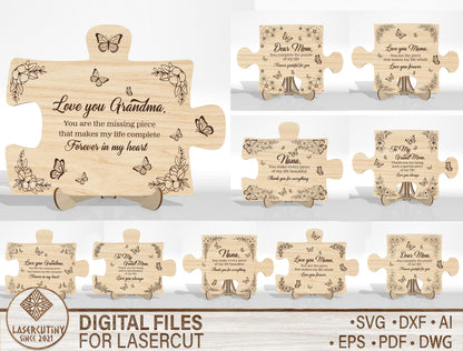 Puzzle Piece Plaque SVG Engraved Message for Glowforge and xTool