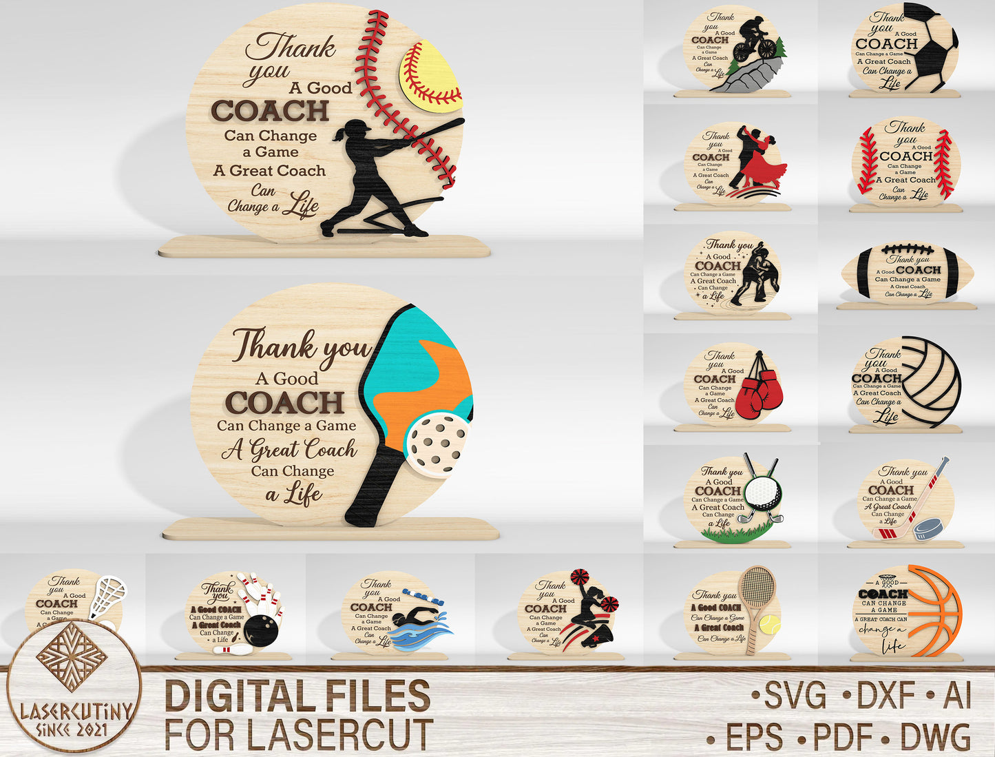 Thank You Coach Sign SVG Bundle for Glowforge and LightBurn