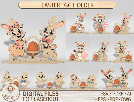 Easter Egg Holder SVG Bundle Bunny Chick 11 Designs for Glowforge and xTool