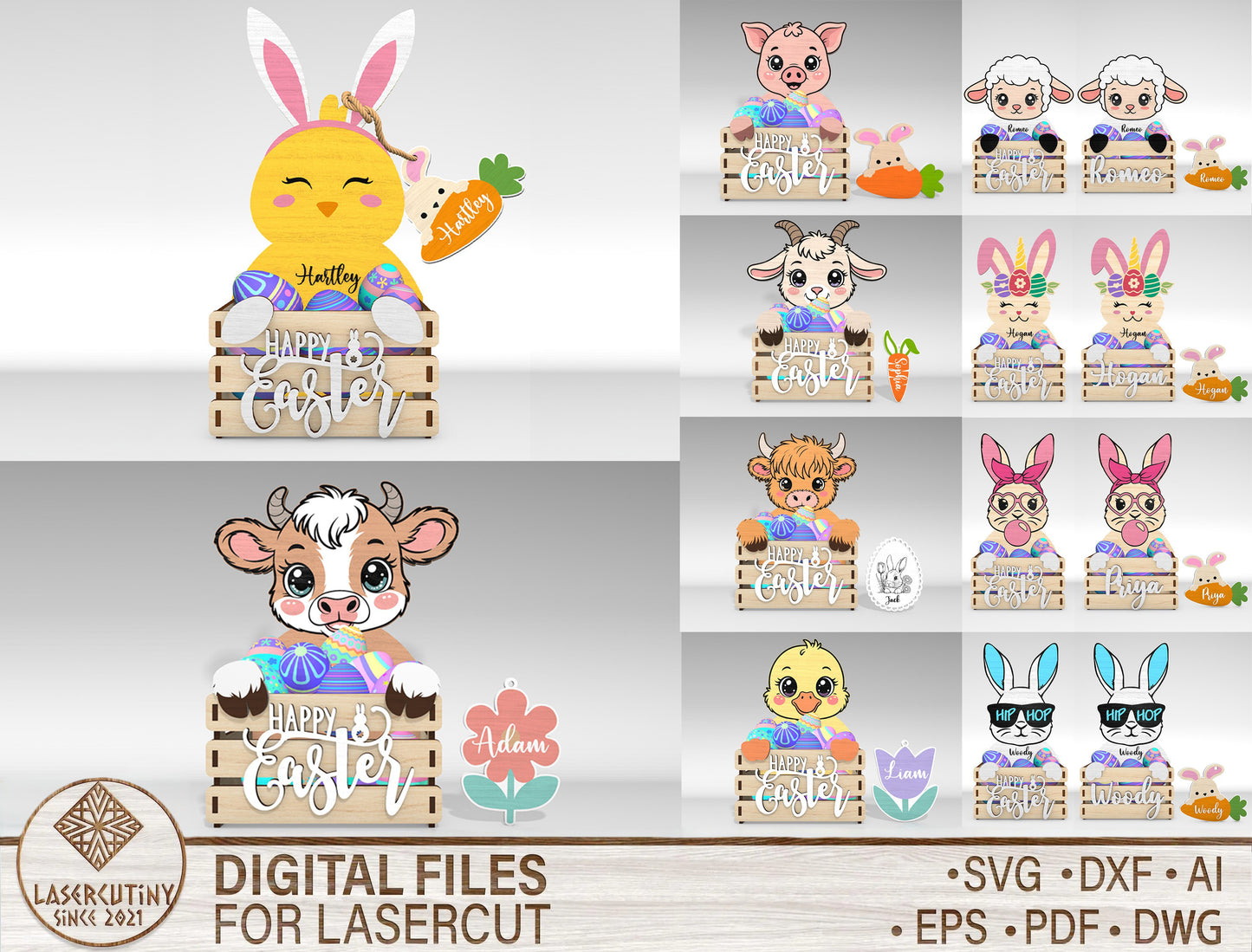 Easter Animal Basket Holder SVG Bundle Wooden for LightBurn and xTool