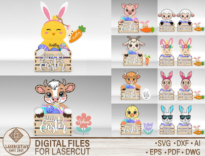 Easter Animal Basket Holder SVG Bundle Wooden for LightBurn and xTool