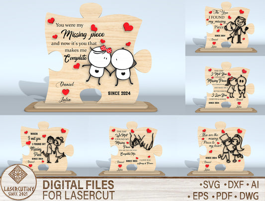 Personalized Couple Puzzle Laser Cut File Bundle | Romantic Love Quote Decor | Wooden Valentine Gift | Glowforge, xTool, LightBurn, etc.