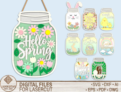 Easter Mason Jar Door Hanger SVG Laser Cut for LightBurn and Glowforge