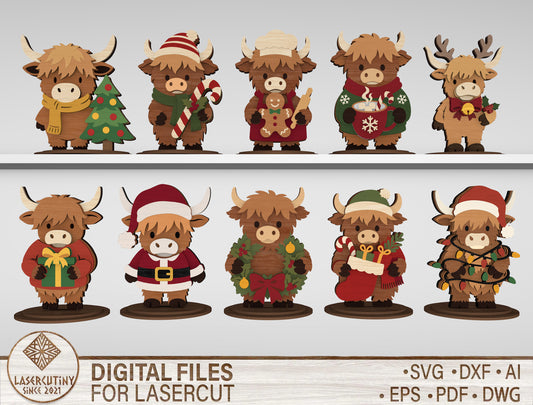 Highland Cow Christmas Standee SVG Bundle 1