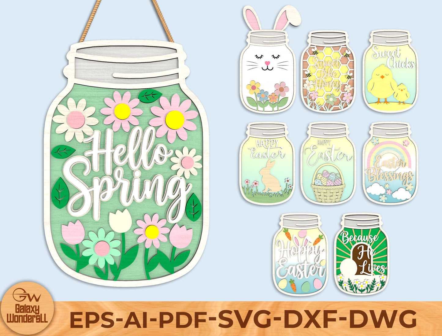 Easter Mason Jar Door Hanger Laser Cut File | Ready to Cut | Glowforge, xTool, LightBurn, etc.