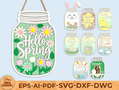 Easter Mason Jar Door Hanger Laser Cut File | Ready to Cut | Glowforge, xTool, LightBurn, etc.