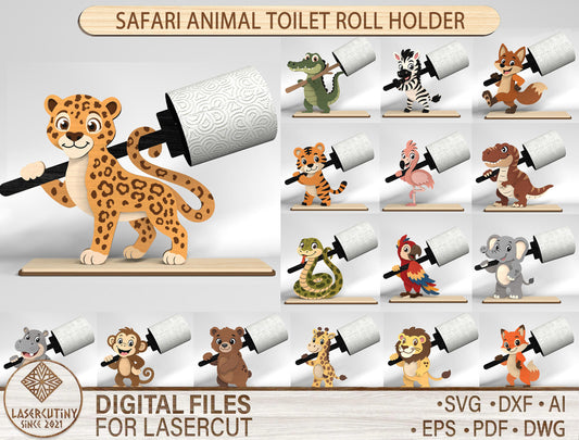 Safari Animal Toilet Roll Holder SVG Bundle for Glowforge and LightBurn