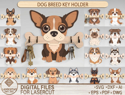Dog Breed Key Holder SVG Bundle for Glowforge and LightBurn