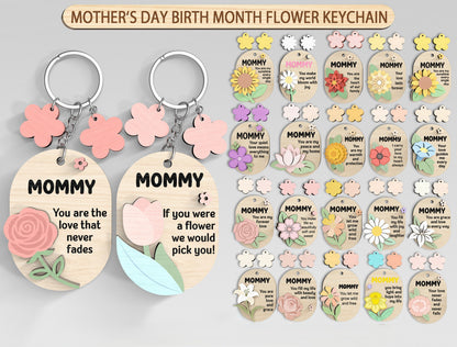 Birth Month Flower Mom Keychain SVG Bundle for Glowforge and xTool