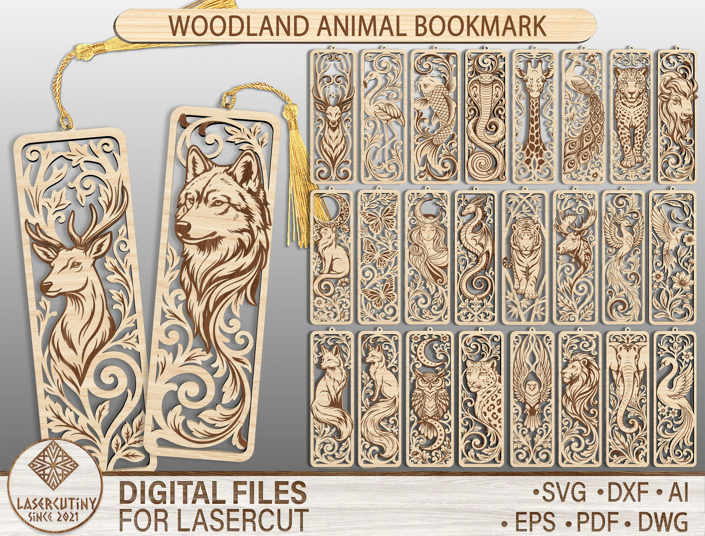 Woodland Animal Bookmark SVG Bundle 26 Designs for LightBurn Glowforge xTool