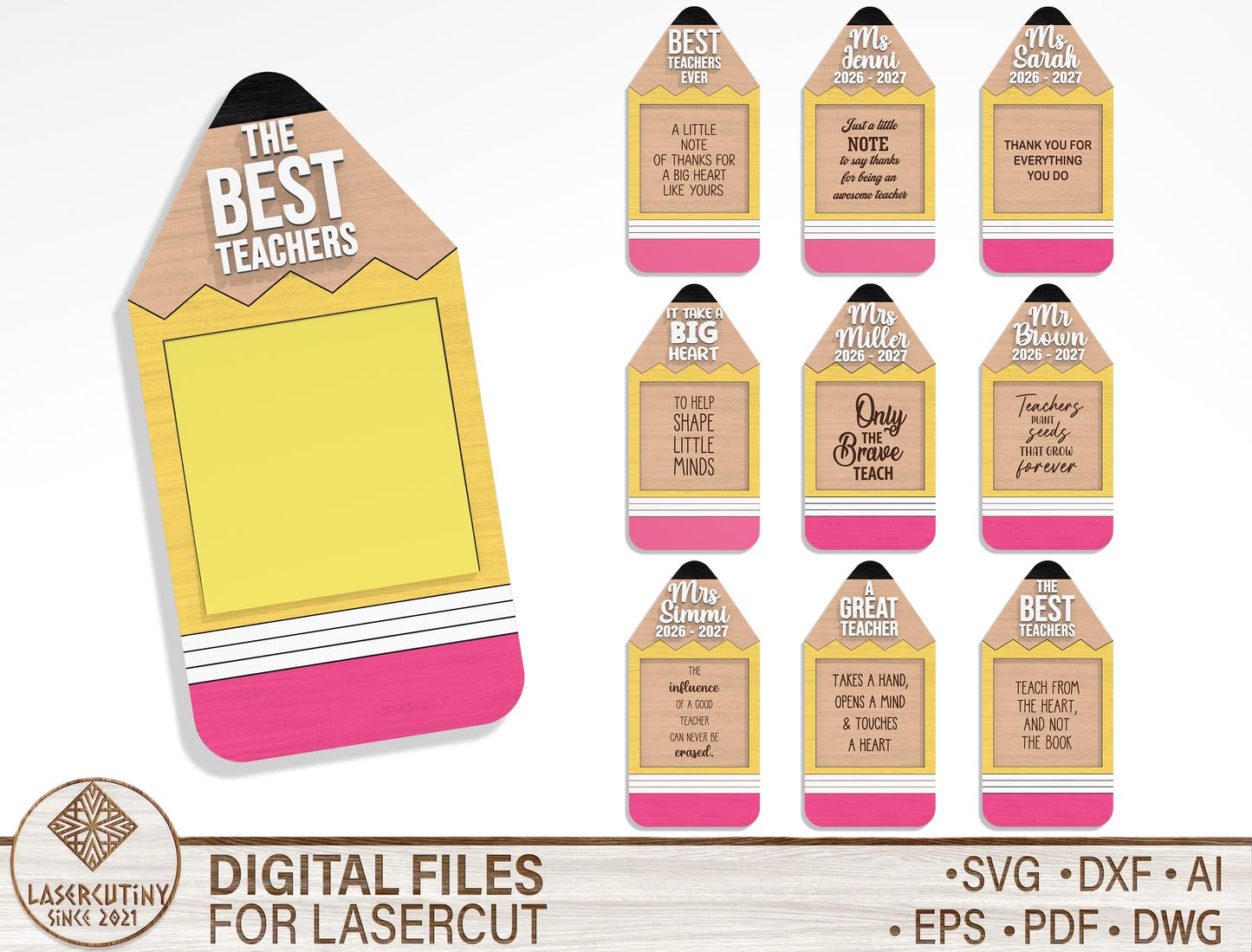 Teacher Sticky Note Holder SVG Bundle Laser Cut File for Glowforge