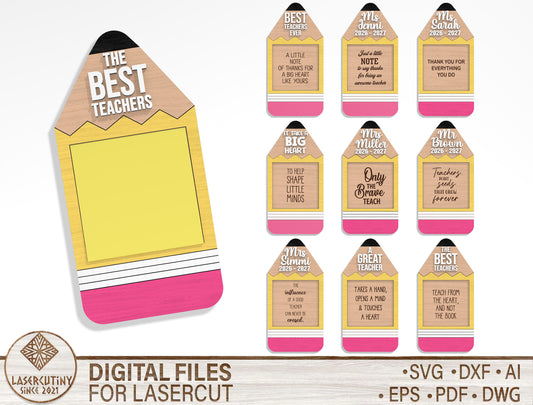 Teacher Sticky Note Holder SVG Bundle Laser Cut File for Glowforge