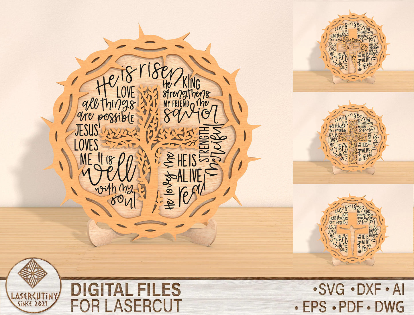 Faith Quote Round Tabletop Sign SVG Bundle Christian Easter for Glowforge