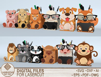 Animal Pencil Holder SVG Bundle Laser Cut File for Glowforge and xTool